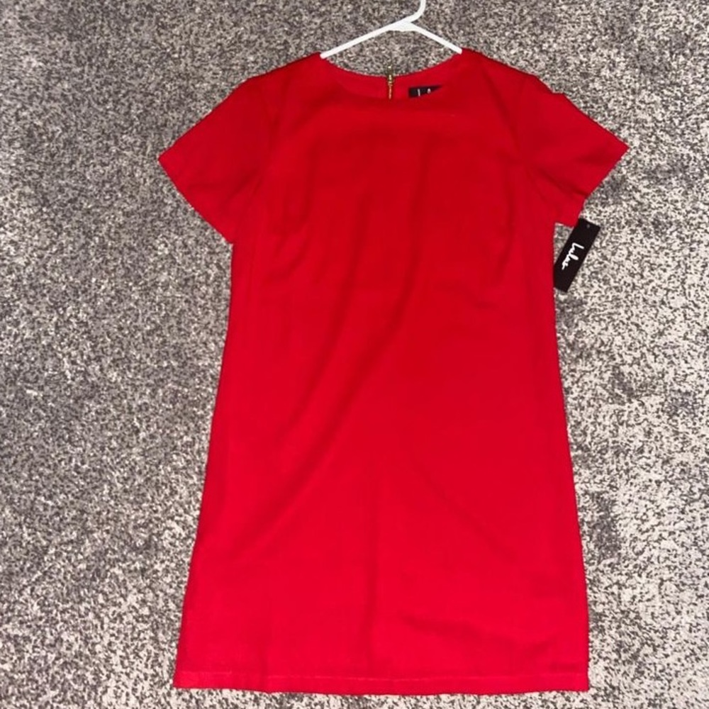 Red Lulu’s dress with gold zipper on back